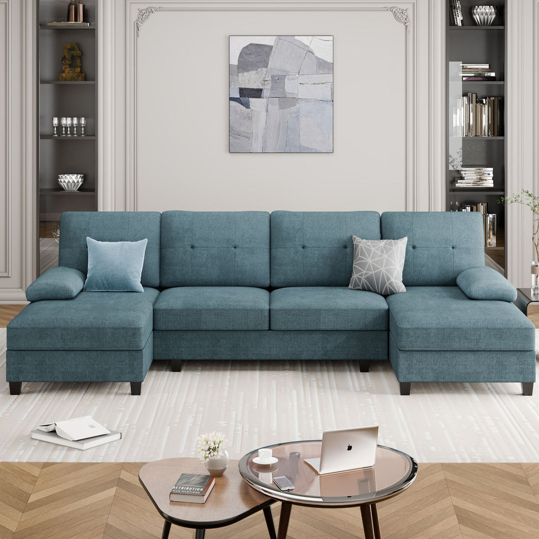 106" U-Shaped 4-Seat Modern Sectional Sofa with Double Chaises – Linen Upholstery