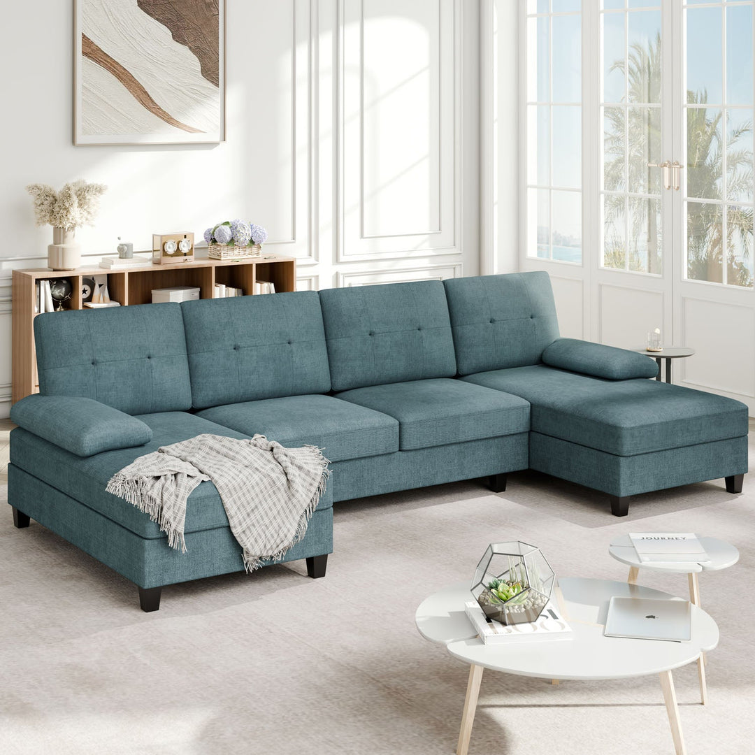 106" U-Shaped 4-Seat Modern Sectional Sofa with Double Chaises – Linen Upholstery