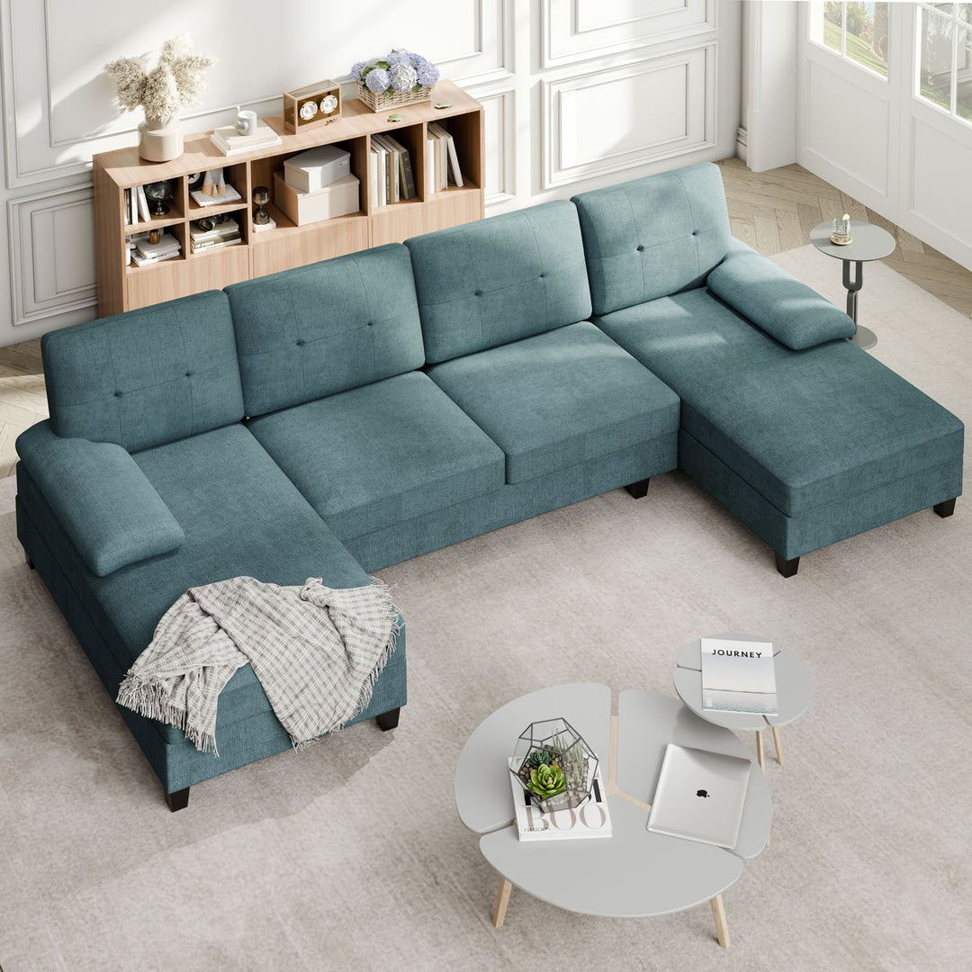 106" U-Shaped 4-Seat Modern Sectional Sofa with Double Chaises – Linen Upholstery