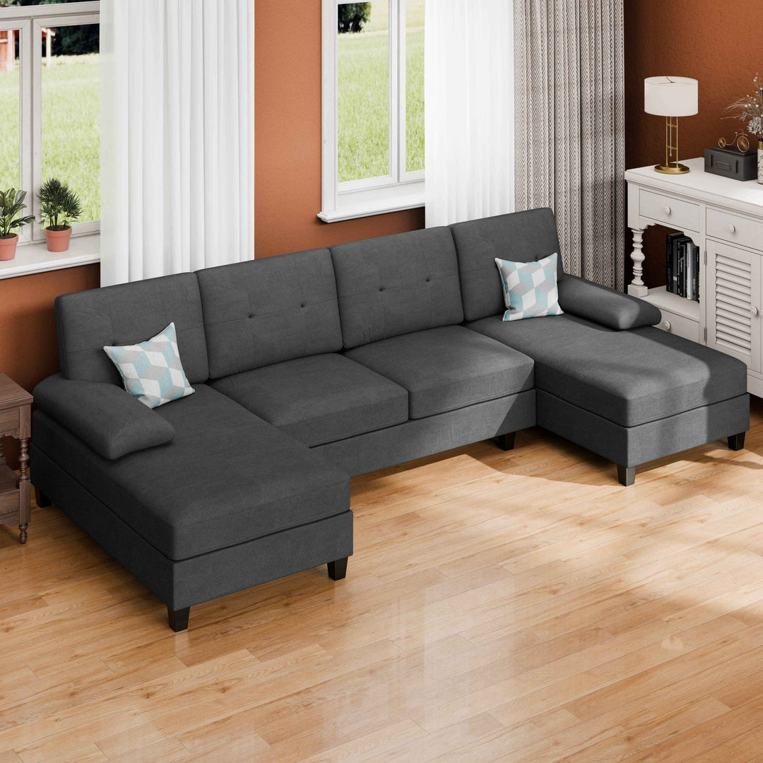 106" U-Shaped 4-Seat Modern Sectional Sofa with Double Chaises – Linen Upholstery
