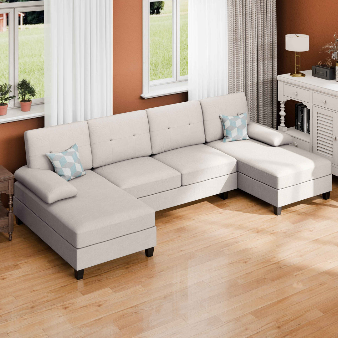 106" U-Shaped 4-Seat Modern Sectional Sofa with Double Chaises – Linen Upholstery