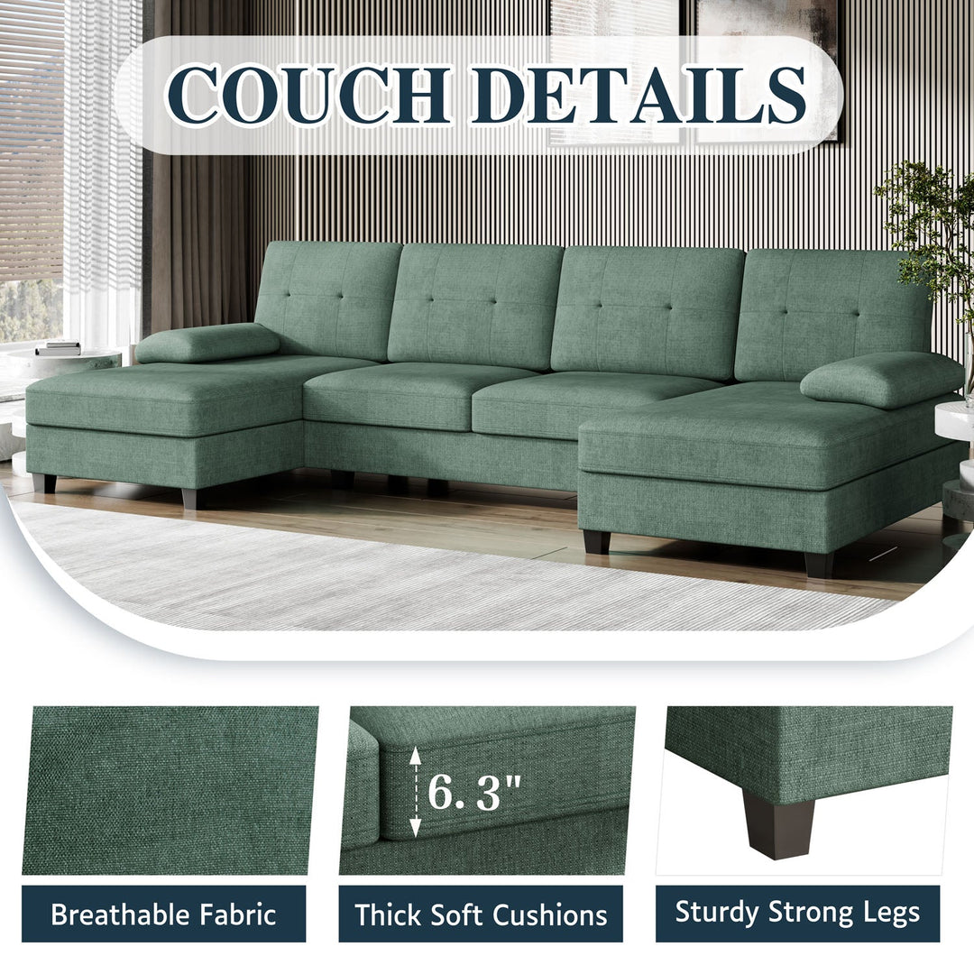 106" U-Shaped 4-Seat Modern Sectional Sofa with Double Chaises – Linen Upholstery