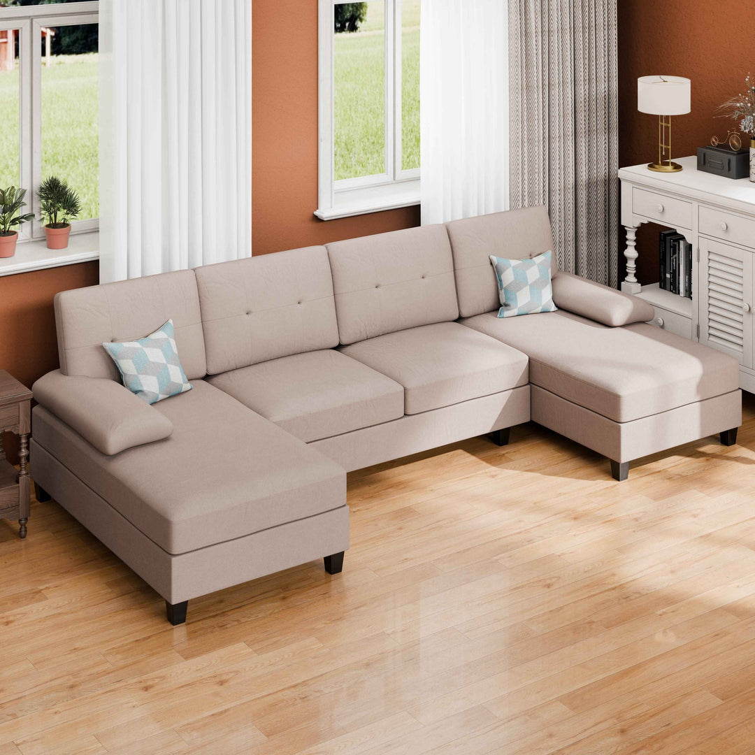 106" U-Shaped 4-Seat Modern Sectional Sofa with Double Chaises – Linen Upholstery