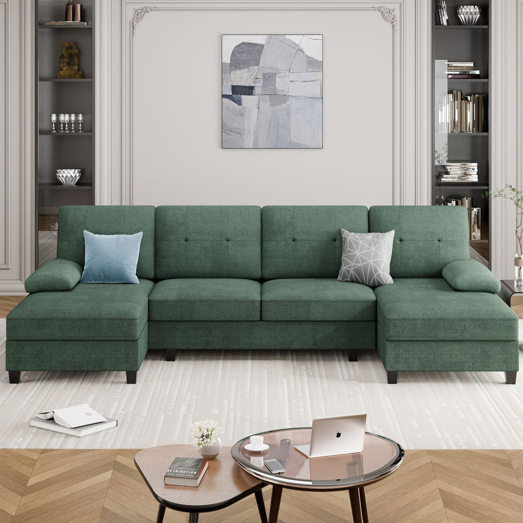 106" U-Shaped 4-Seat Modern Sectional Sofa with Double Chaises – Linen Upholstery