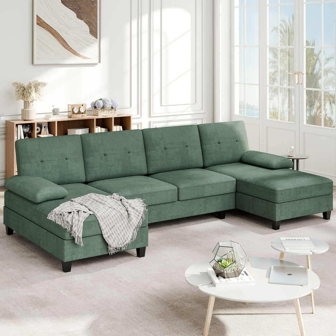 106" U-Shaped 4-Seat Modern Sectional Sofa with Double Chaises – Linen Upholstery