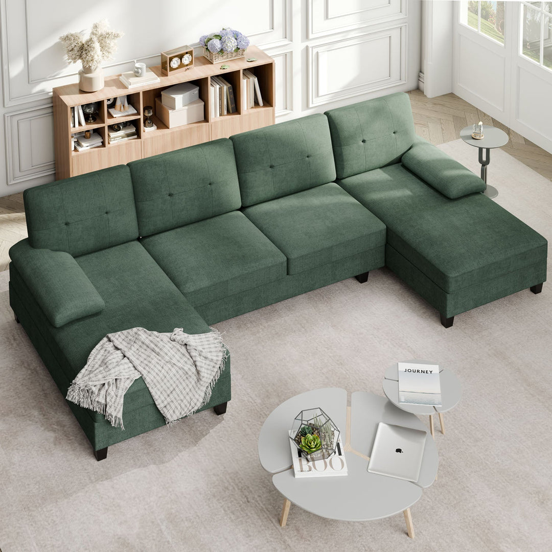106" U-Shaped 4-Seat Modern Sectional Sofa with Double Chaises – Linen Upholstery