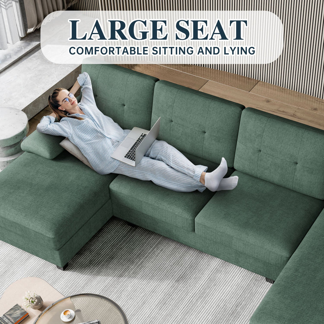 106" U-Shaped 4-Seat Modern Sectional Sofa with Double Chaises – Linen Upholstery
