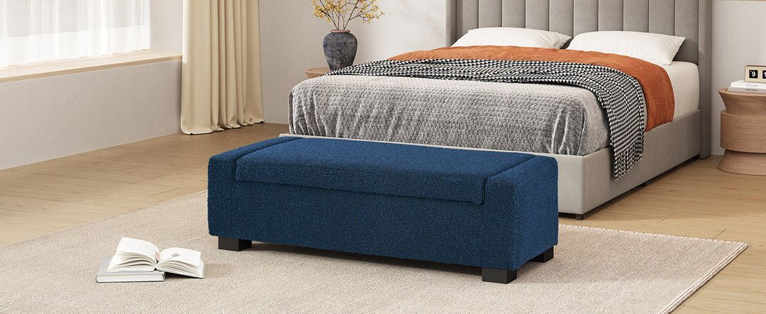 50" Textured Fabric Ottoman Bench with Storage & Hinged Lid