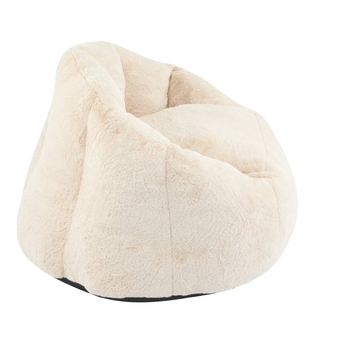 Albi Indoor Cozy Armchair-Style Bean Bag, Beige Faux-Fur, Ergonomic Design