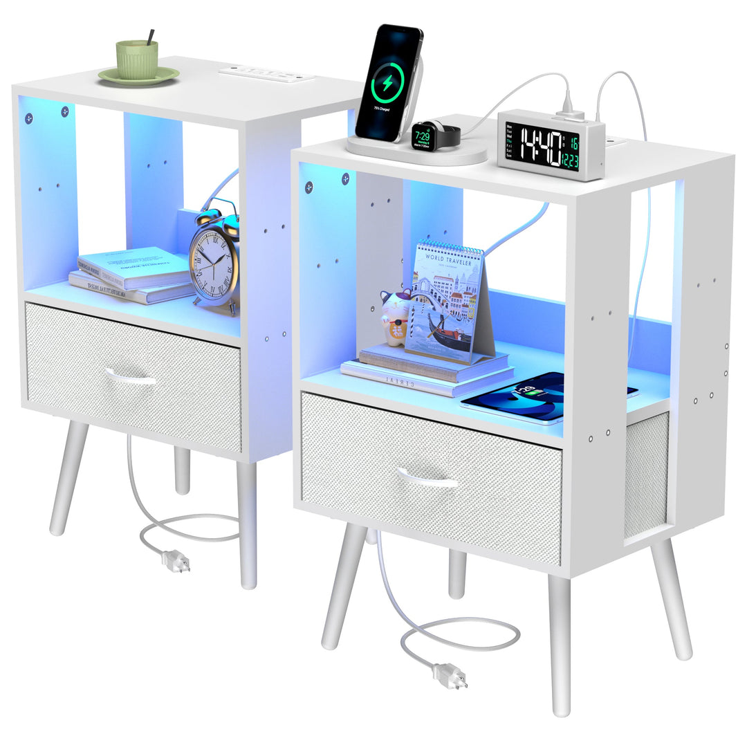 2-Pack Modern Nightstand with LED Light & Charging Station