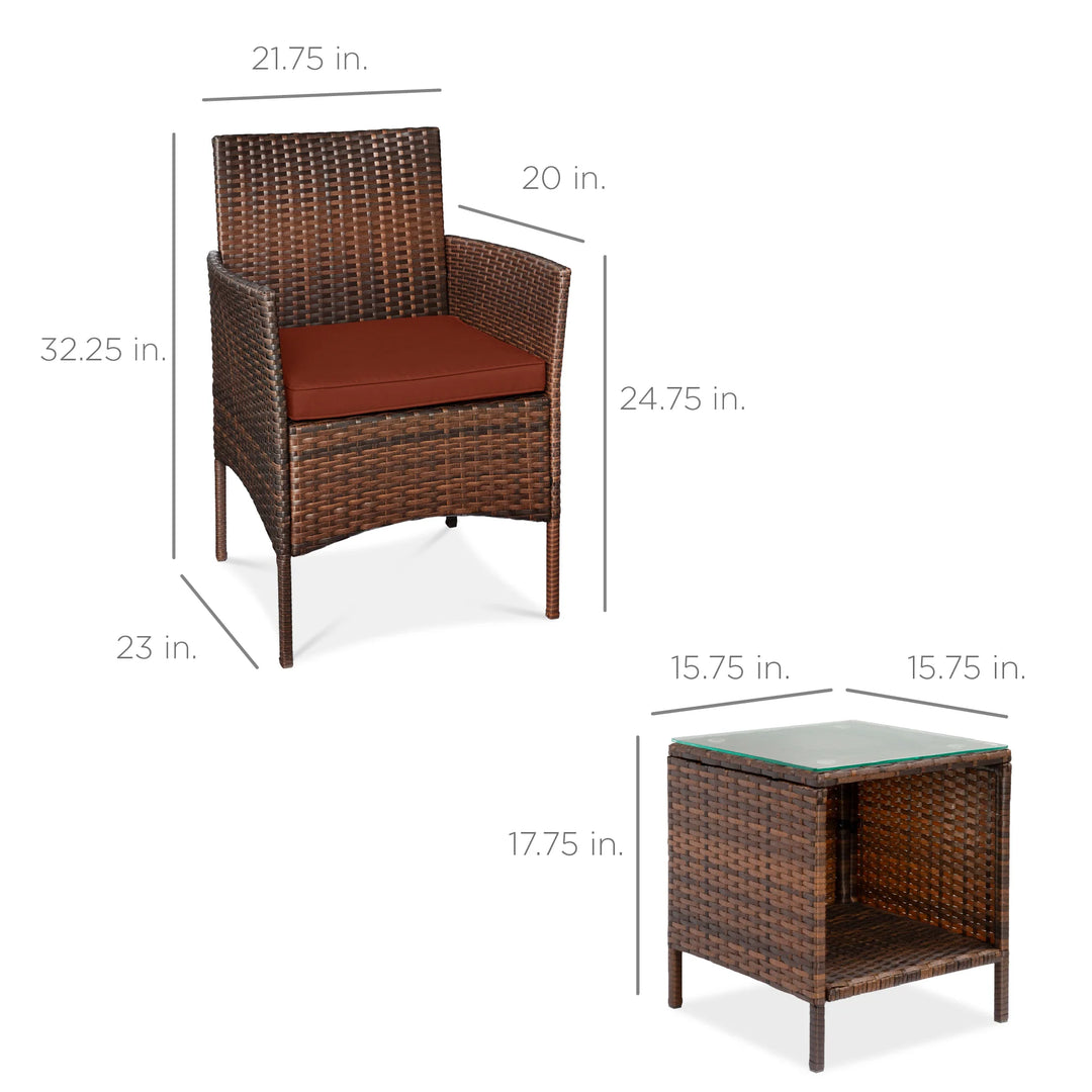 3-Piece Wicker Patio Bistro Set with Storage Table