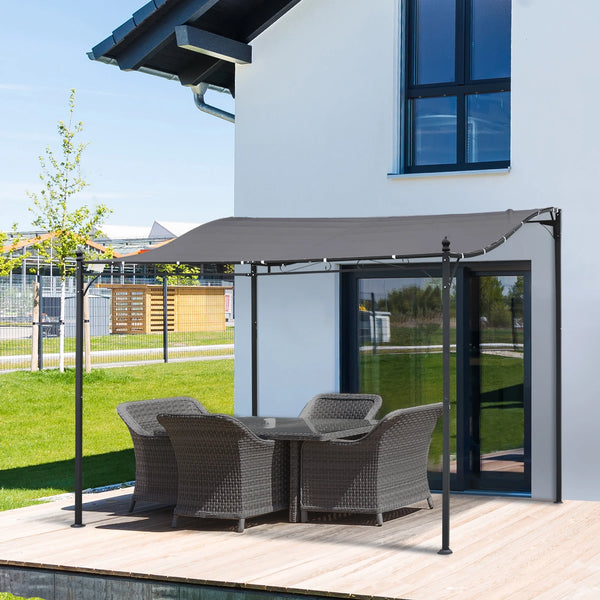 8.2' x 9.7' Outdoor Lean-To Pergola with Canopy – Gray Polyester Shade & Steel Frame