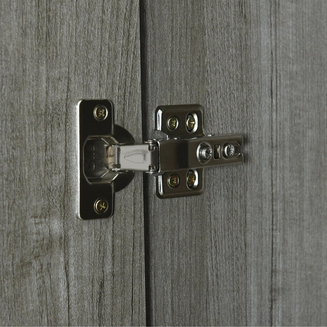 4-Door Gray Wardrobe with Mirror, Shelves, Drawer, and Shoe Storage