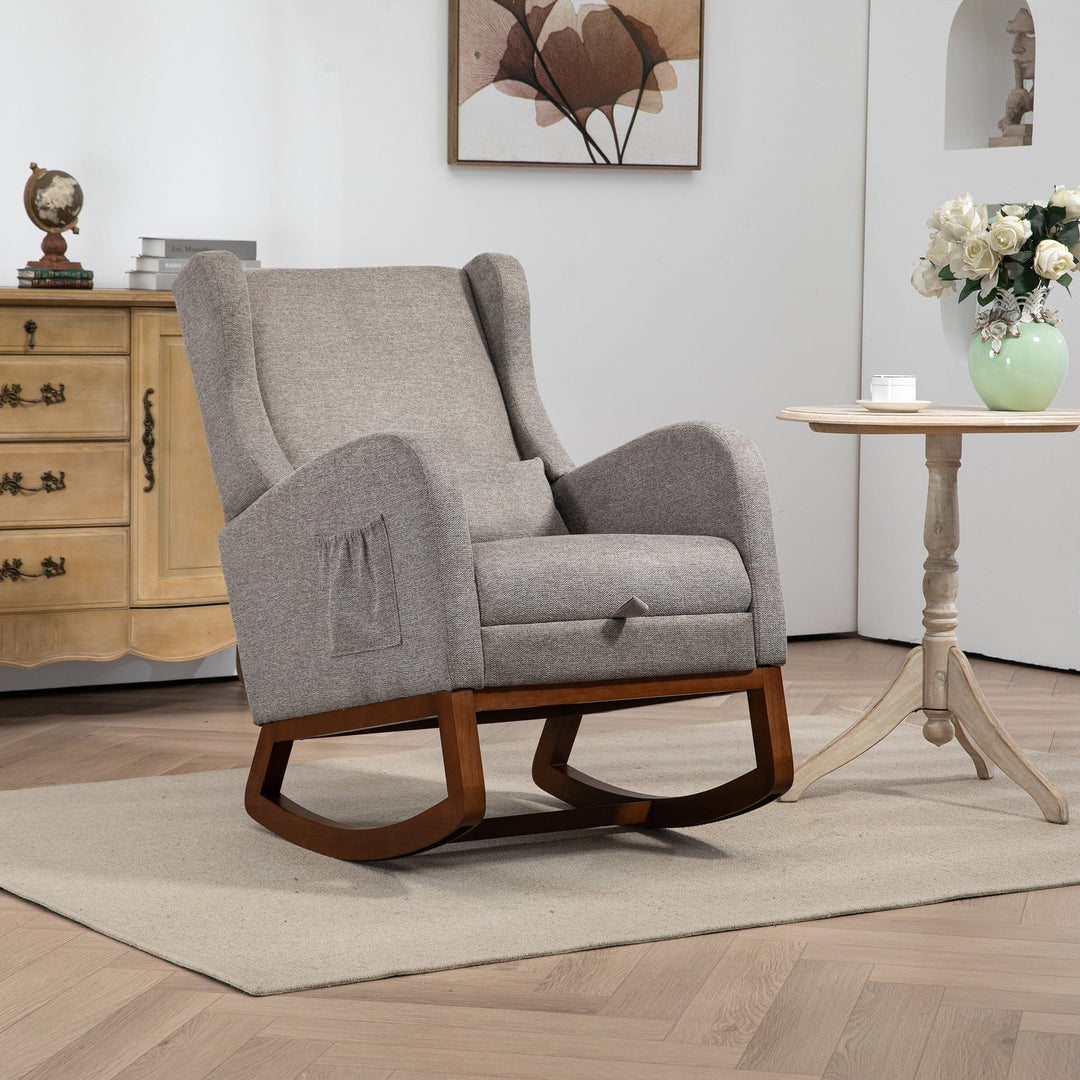 25.4" Taupe Nursery Rocking Chair with Footrest, Side Pocket