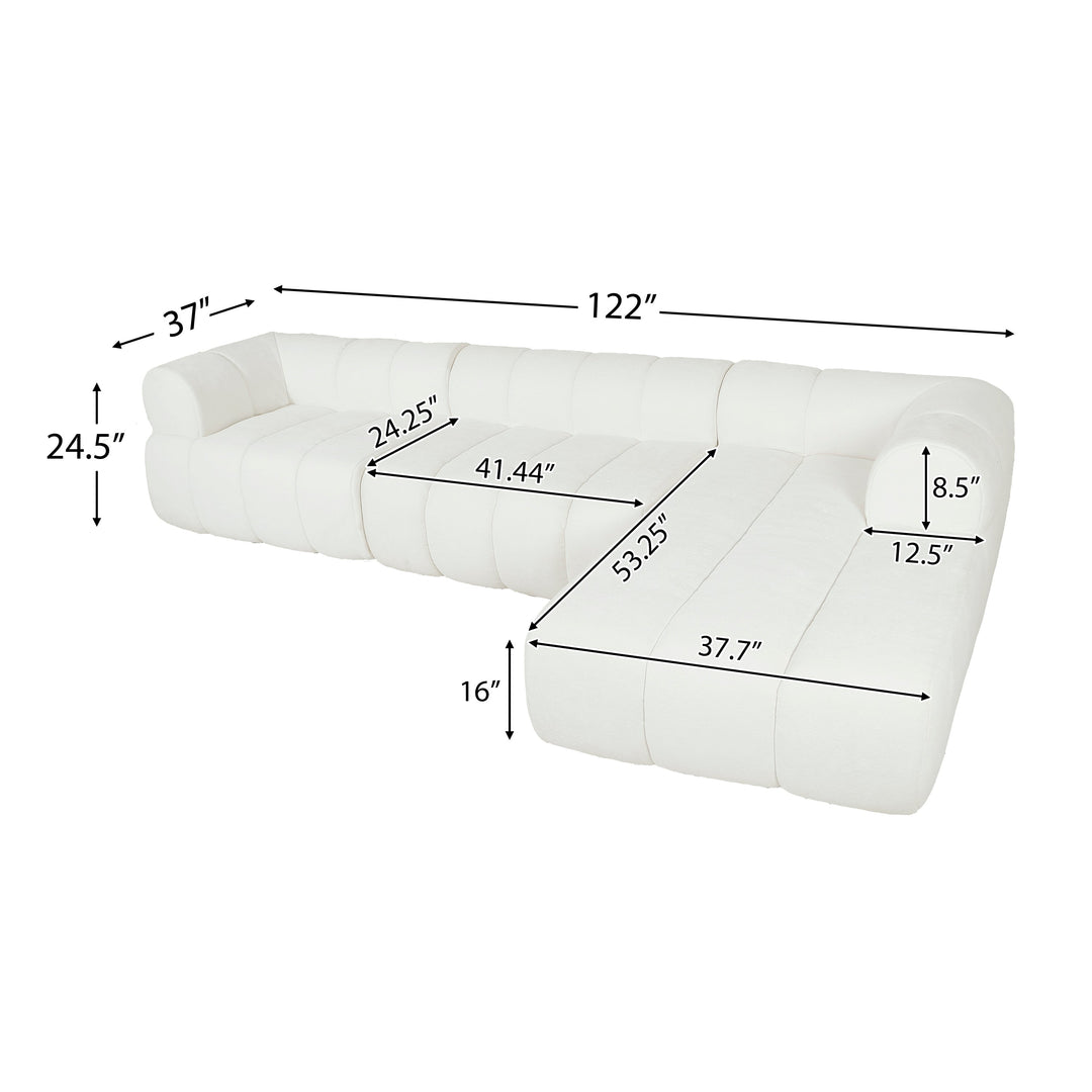 122" Beige L-Shaped Sectional Sofa with Chaise, Fully Assembled