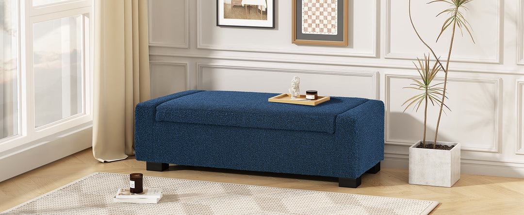 50" Textured Fabric Ottoman Bench with Storage & Hinged Lid