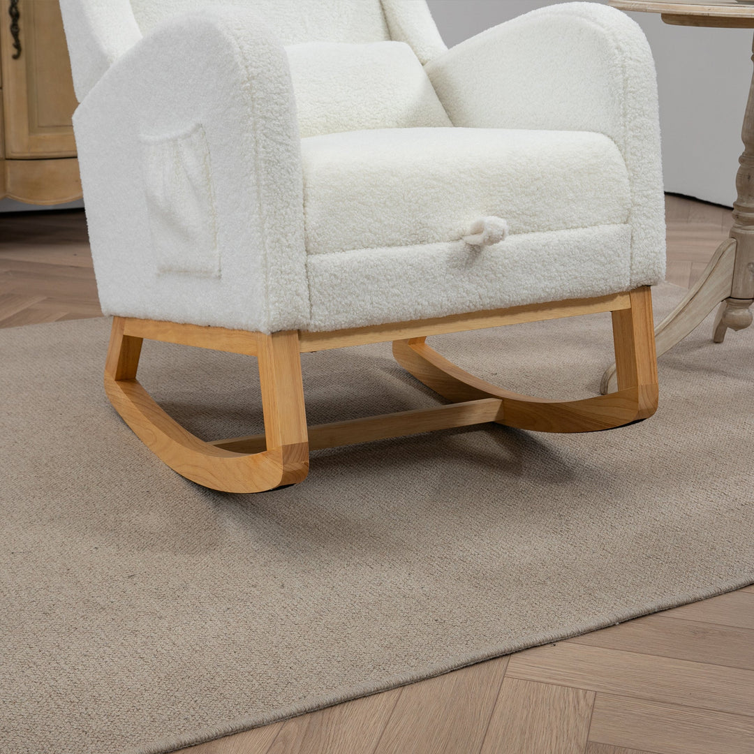 25.4" Ivory Nursery Rocking Chair with Footrest, Side Pocket