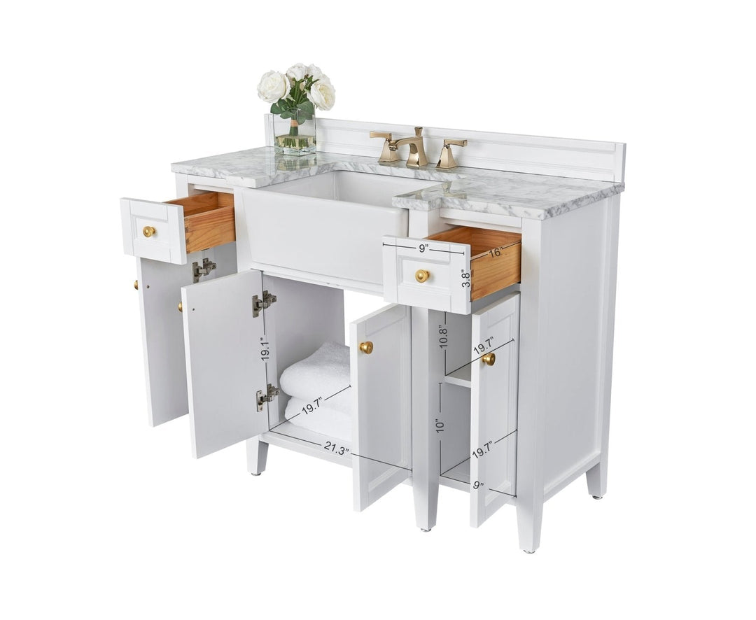 Adeline Farmhouse Vanity with Carrara Marble Top & Apron Sink