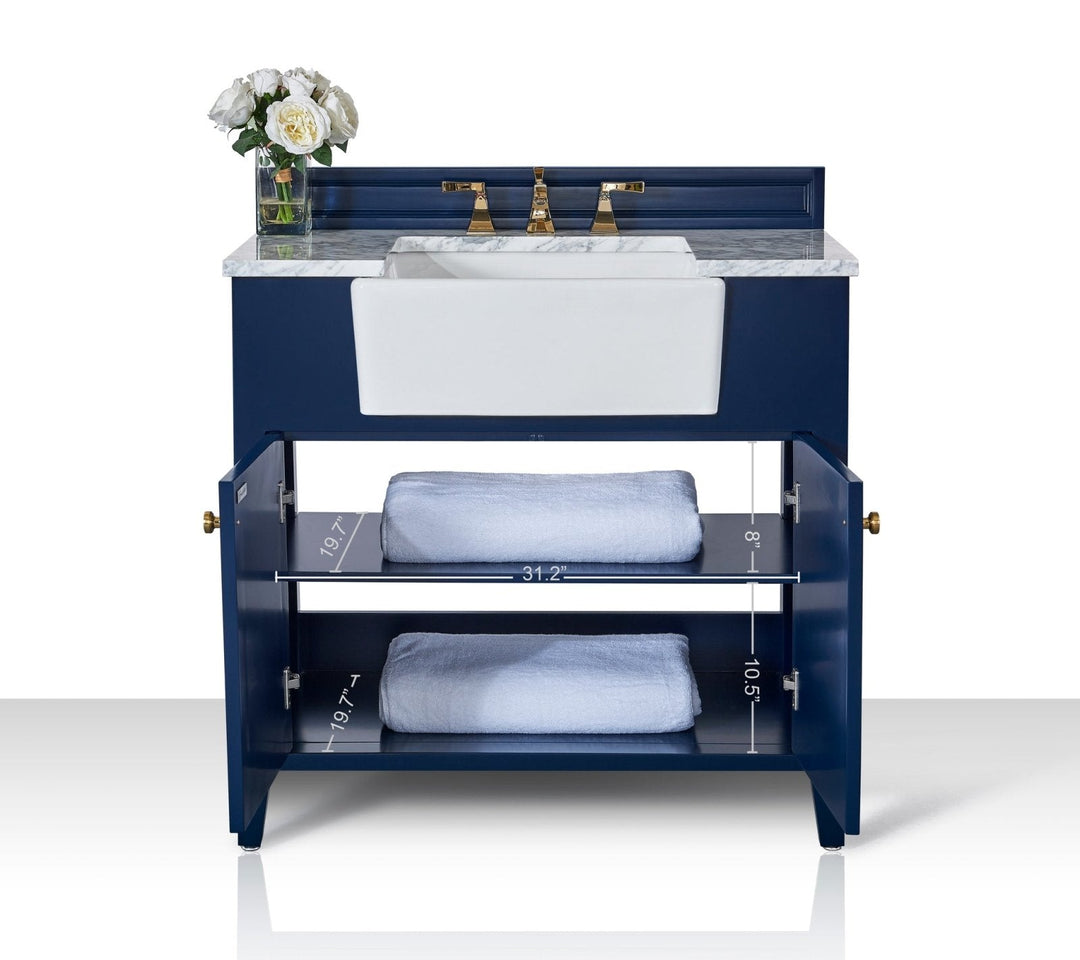 Adeline Farmhouse Vanity with Carrara Marble Top & Apron Sink