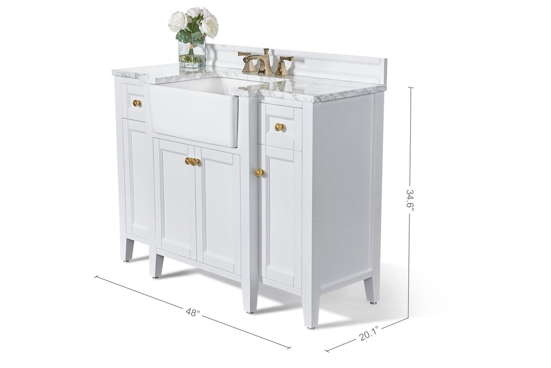 Adeline Farmhouse Vanity with Carrara Marble Top & Apron Sink