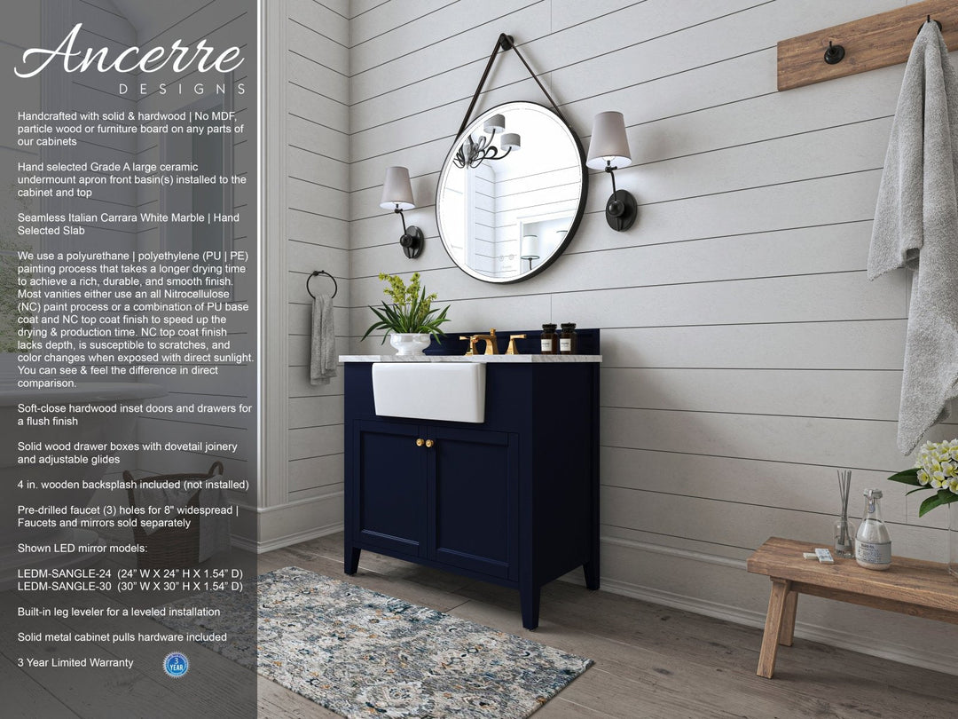 Adeline Farmhouse Vanity with Carrara Marble Top & Apron Sink