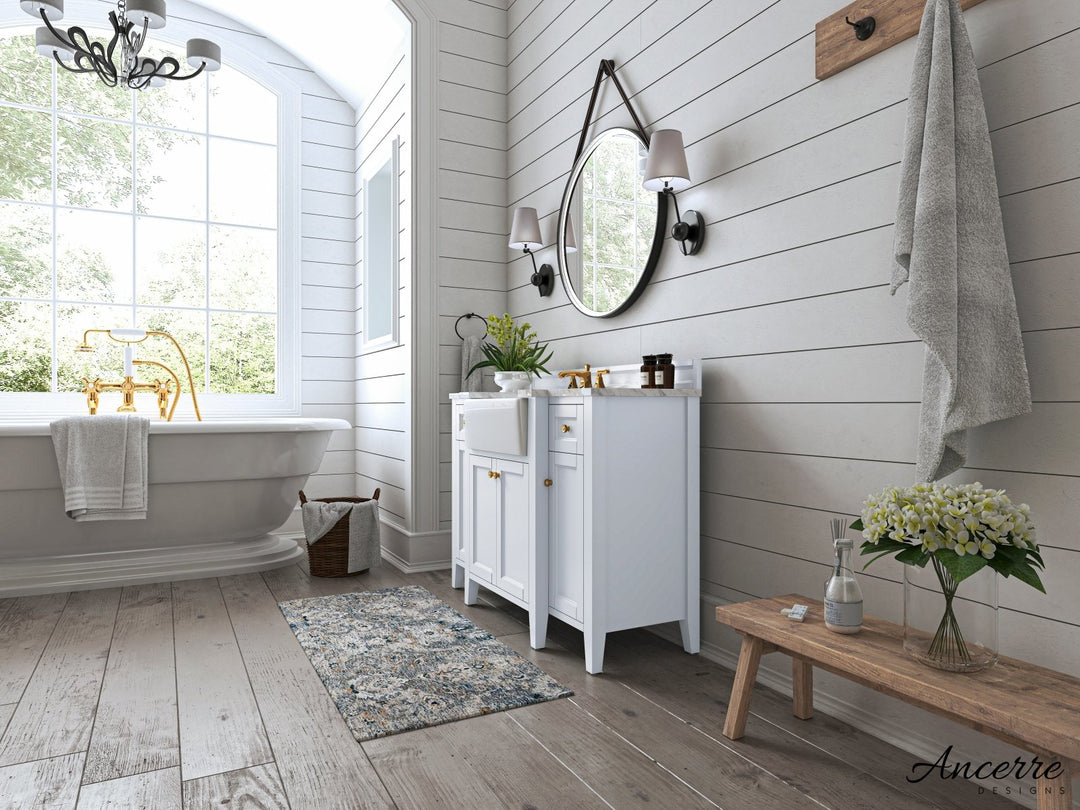 Adeline Farmhouse Vanity with Carrara Marble Top & Apron Sink