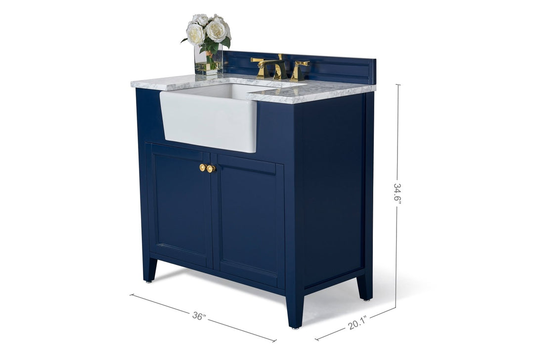 Adeline Farmhouse Vanity with Carrara Marble Top & Apron Sink