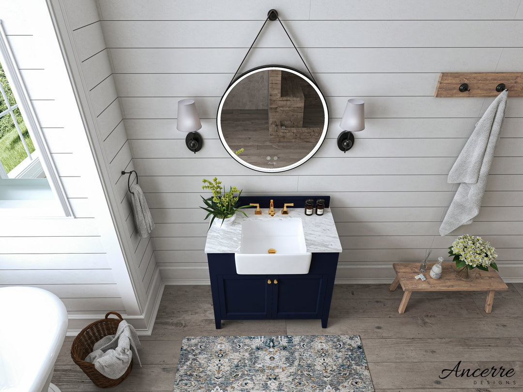 Adeline Farmhouse Vanity with Carrara Marble Top & Apron Sink