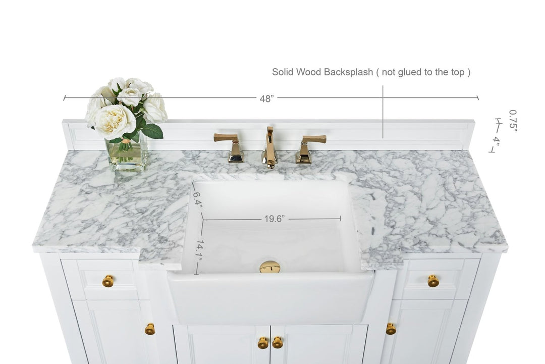 Adeline Farmhouse Vanity with Carrara Marble Top & Apron Sink