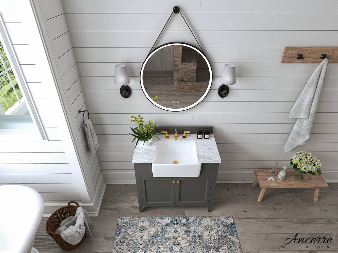 Adeline Farmhouse Vanity with Carrara Marble Top & Apron Sink