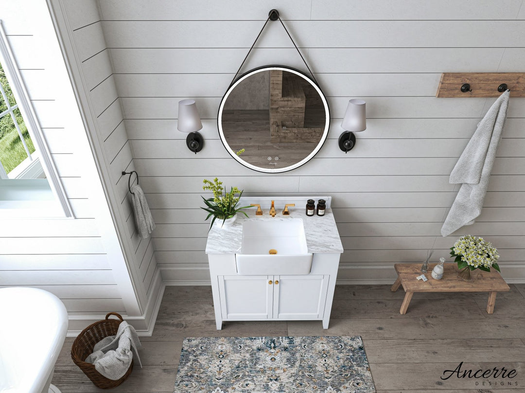 Adeline Farmhouse Vanity with Carrara Marble Top & Apron Sink