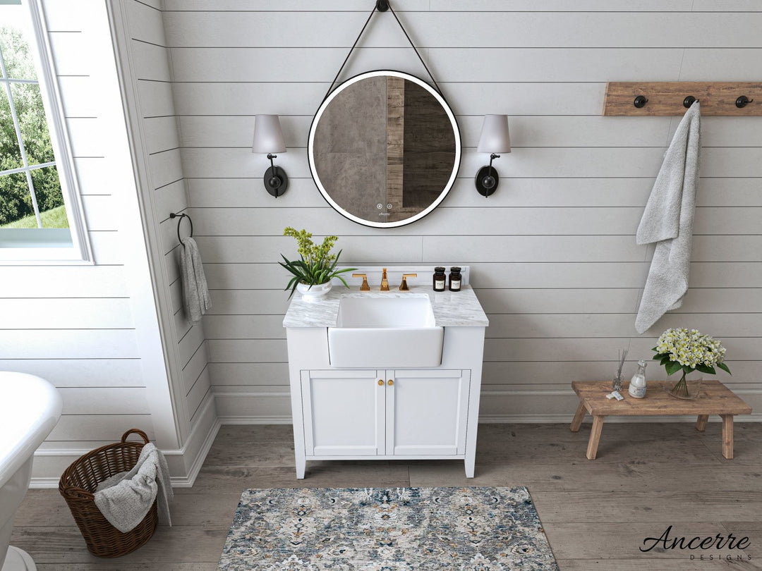 Adeline Farmhouse Vanity with Carrara Marble Top & Apron Sink