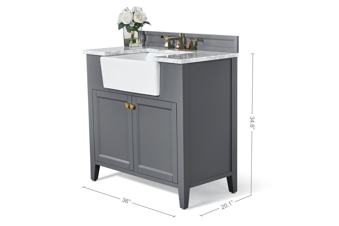 Adeline Farmhouse Vanity with Carrara Marble Top & Apron Sink