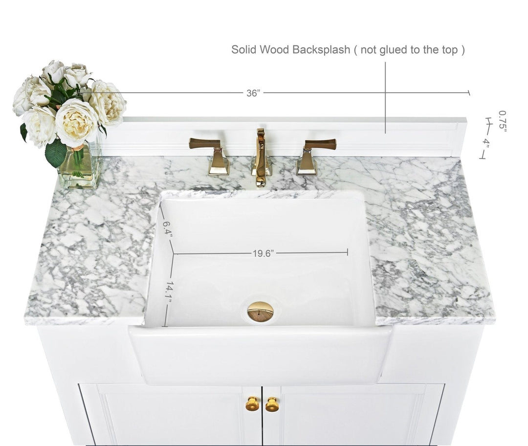 Adeline Farmhouse Vanity with Carrara Marble Top & Apron Sink