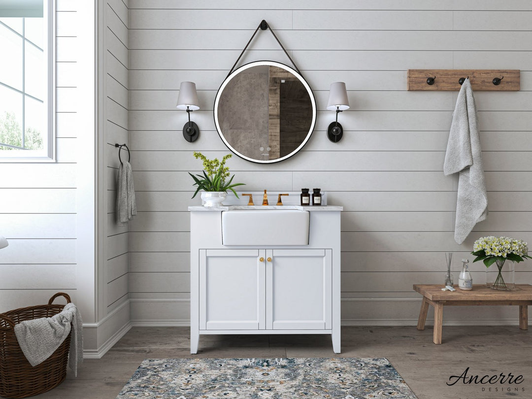 Adeline Farmhouse Vanity with Carrara Marble Top & Apron Sink