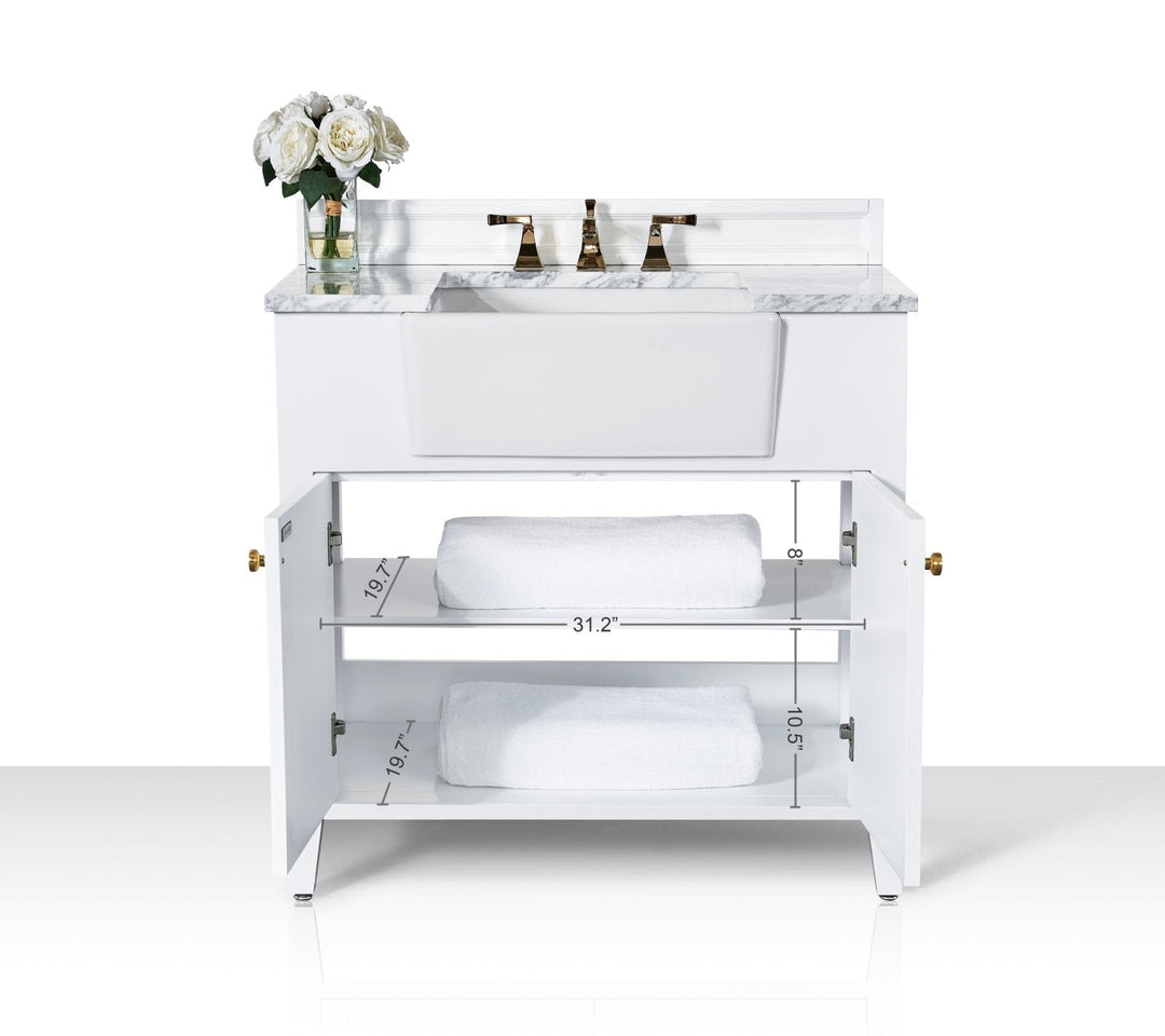 Adeline Farmhouse Vanity with Carrara Marble Top & Apron Sink