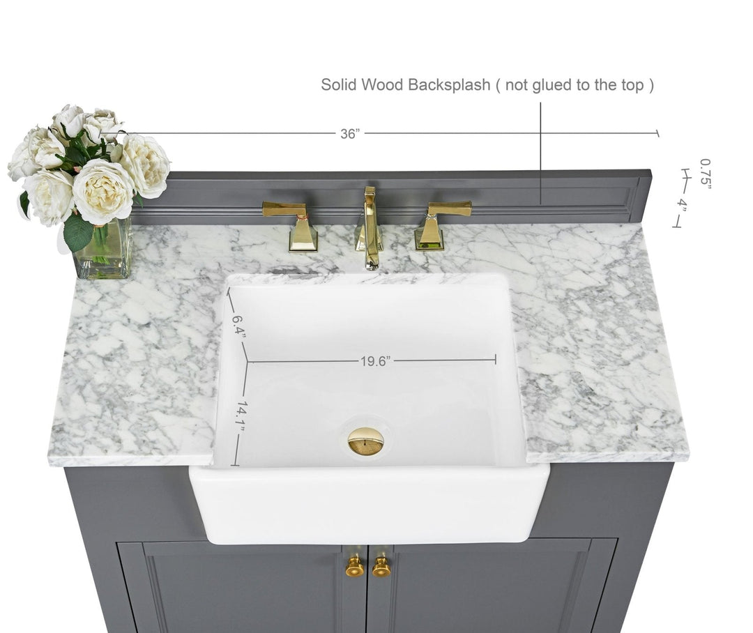 Adeline Farmhouse Vanity with Carrara Marble Top & Apron Sink