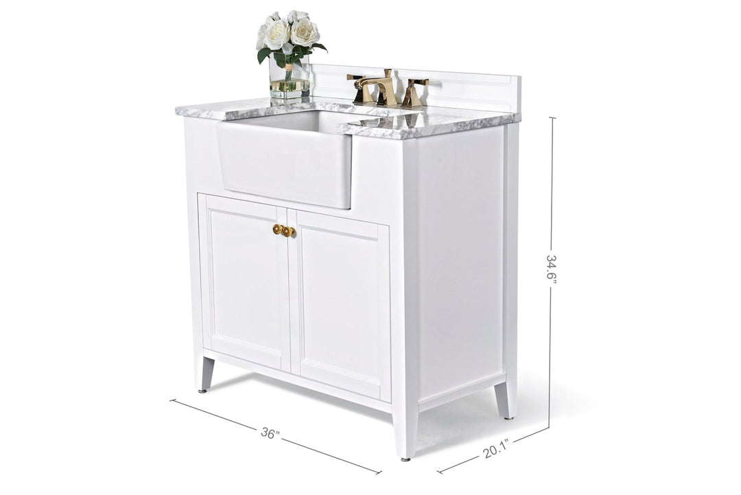 Adeline Farmhouse Vanity with Carrara Marble Top & Apron Sink