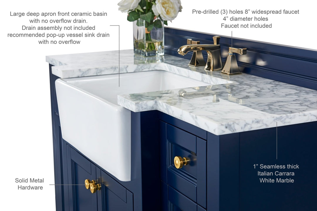 Adeline Farmhouse Vanity with Carrara Marble Top & Apron Sink