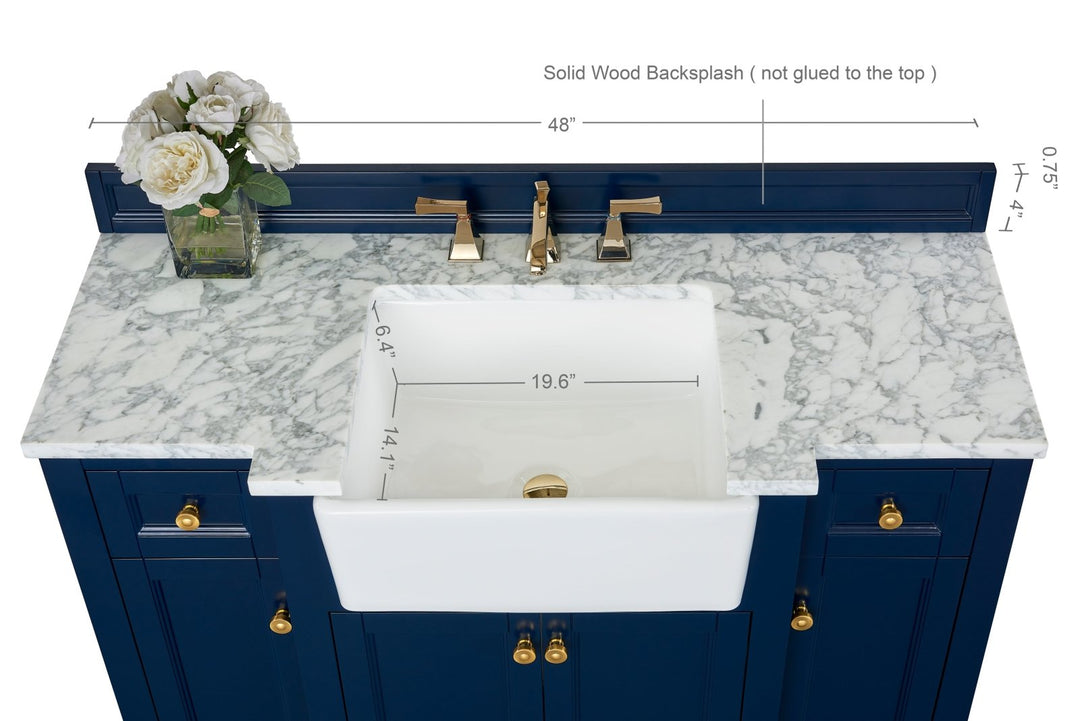 Adeline Farmhouse Vanity with Carrara Marble Top & Apron Sink