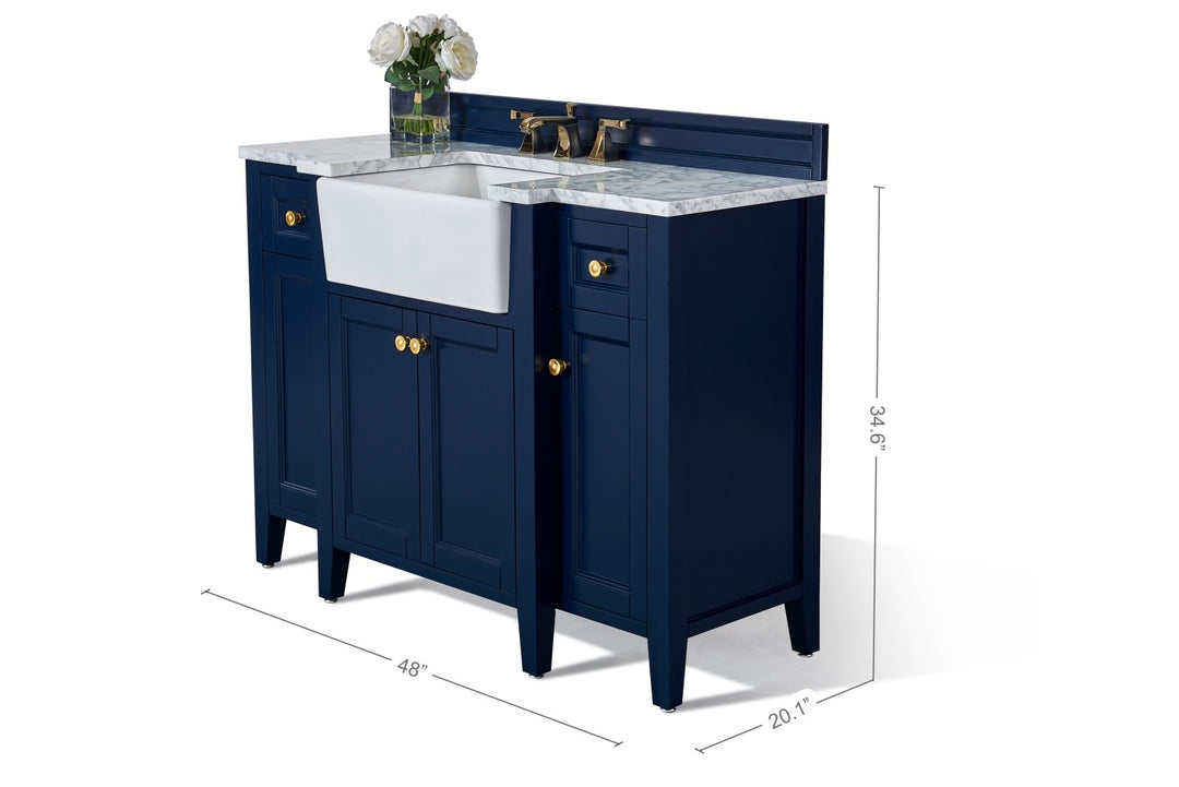 Adeline Farmhouse Vanity with Carrara Marble Top & Apron Sink