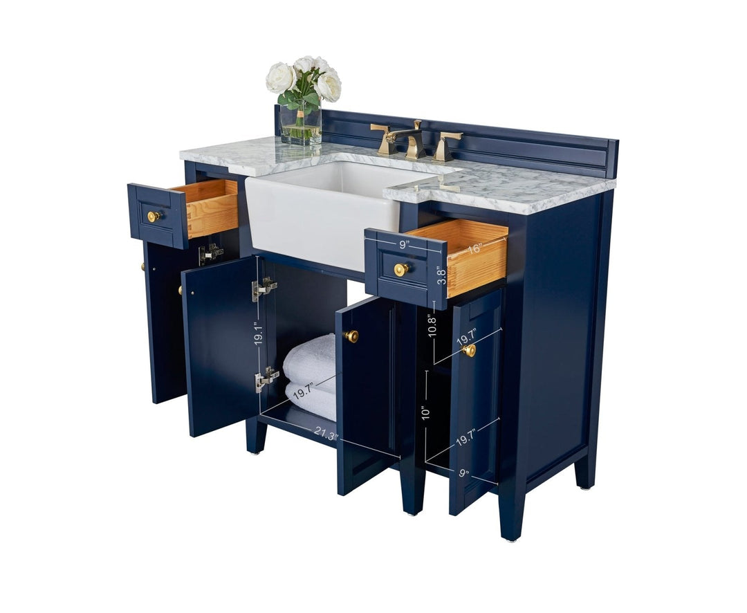 Adeline Farmhouse Vanity with Carrara Marble Top & Apron Sink