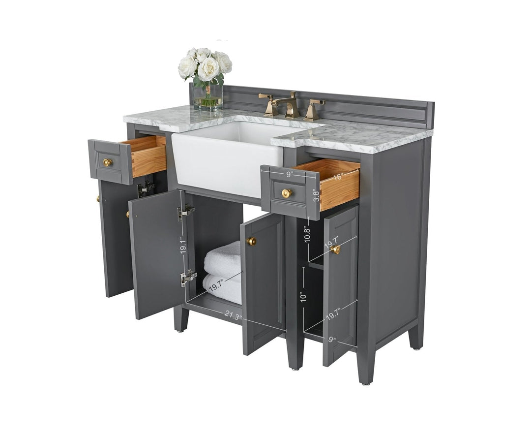 Adeline Farmhouse Vanity with Carrara Marble Top & Apron Sink