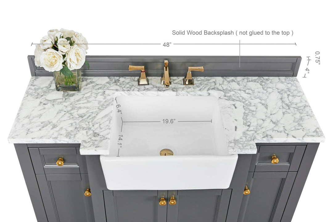 Adeline Farmhouse Vanity with Carrara Marble Top & Apron Sink