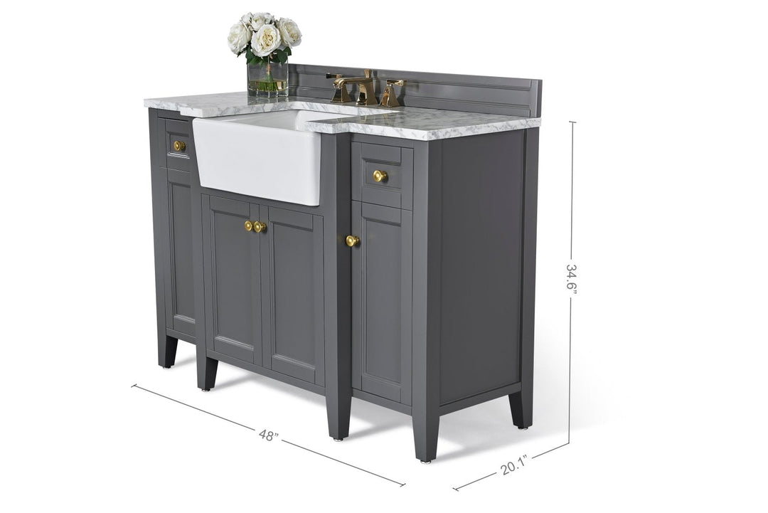 Adeline Farmhouse Vanity with Carrara Marble Top & Apron Sink
