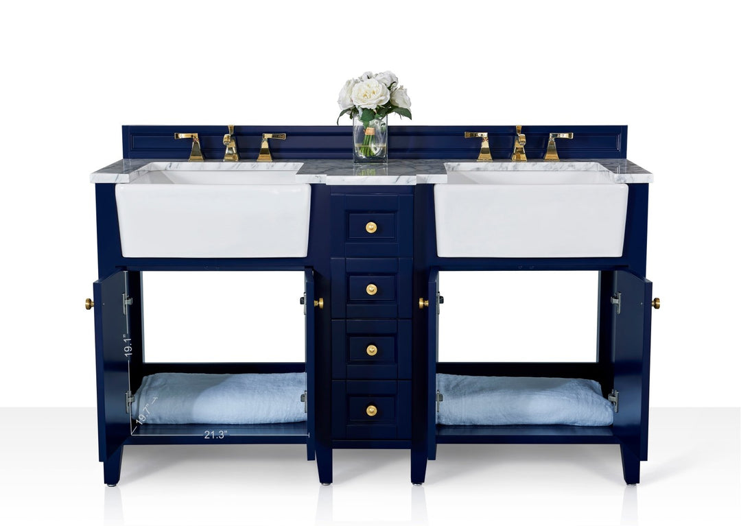 Adeline Farmhouse Vanity with Carrara Marble Top & Apron Sink