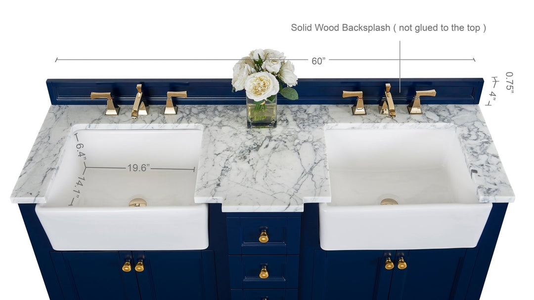 Adeline Farmhouse Vanity with Carrara Marble Top & Apron Sink