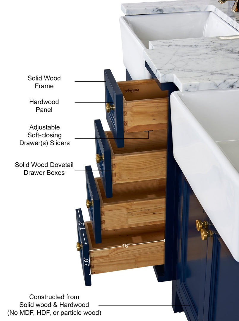 Adeline Farmhouse Vanity with Carrara Marble Top & Apron Sink