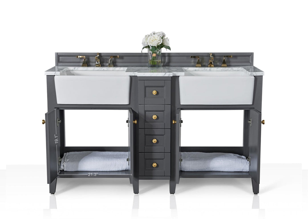 Adeline Farmhouse Vanity with Carrara Marble Top & Apron Sink