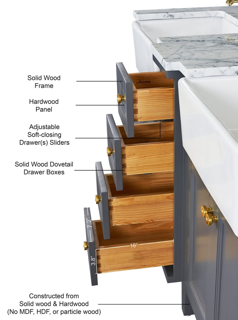 Adeline Farmhouse Vanity with Carrara Marble Top & Apron Sink